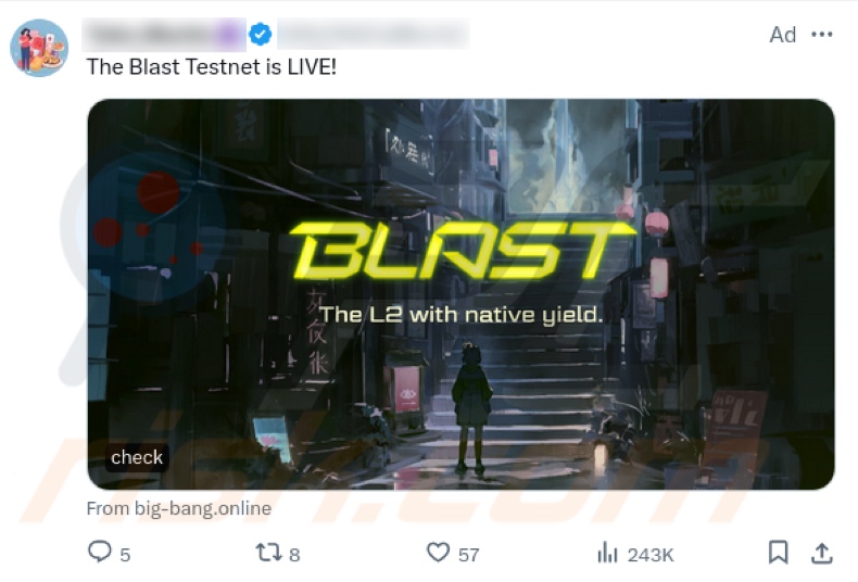 Blast Airdrop bedrog ter promotie van X (Twitter) bericht