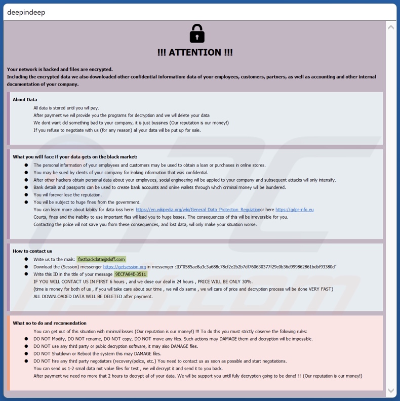 Fastbackdata ransomware losgeld brief (info.hta)