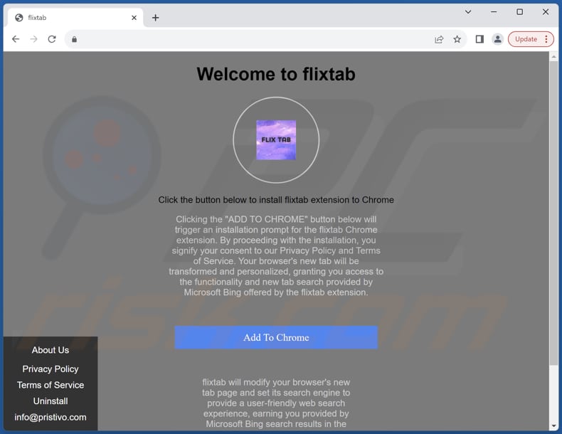 Website gebruikt om Flixtab browser hijacker te promoten