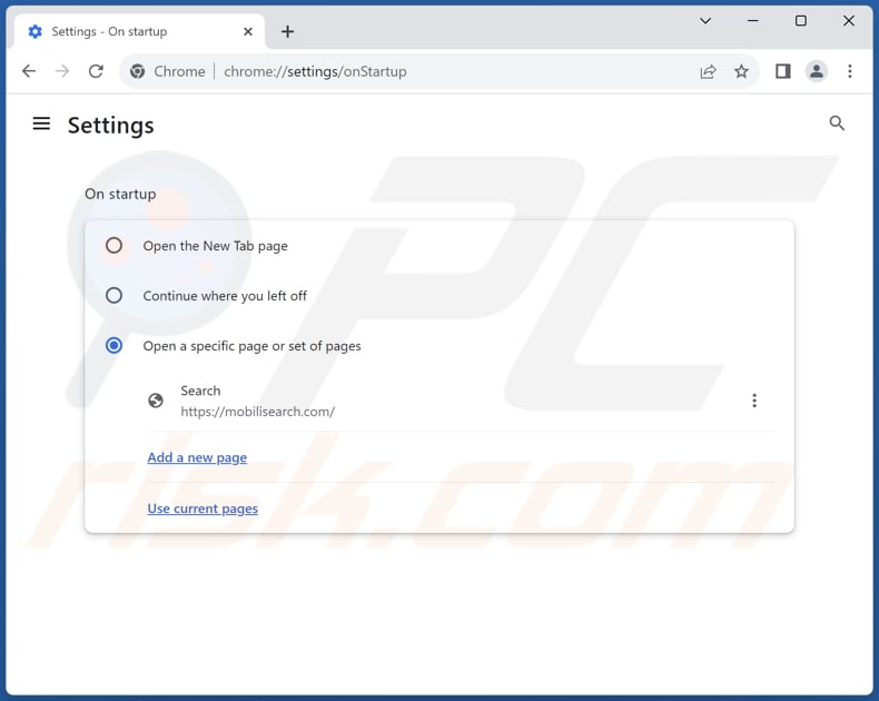 Mobilisearch.com verwijderen uit de startpagina van Google Chrome