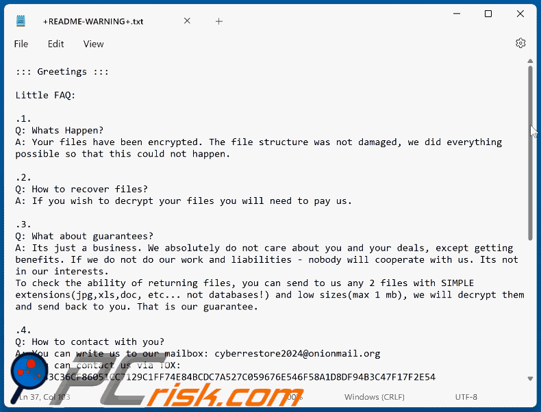 Rocklee ransomware tekstbestand (+README-WARNING+.txt)
