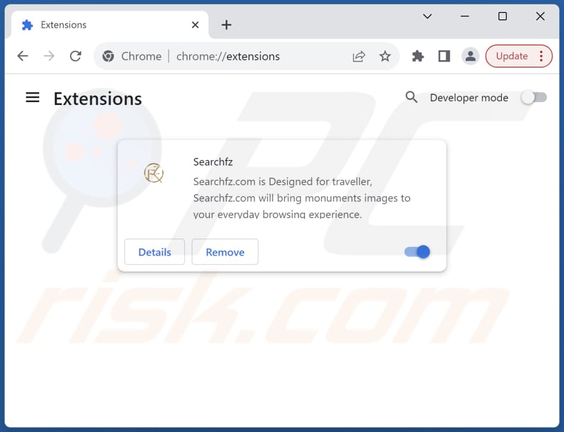 Verwijder aan searchfz.com gerelateerde Google Chrome extensies