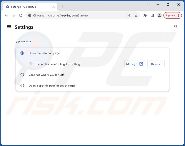 Verwijder searchfz.com van de startpagina van Google Chrome