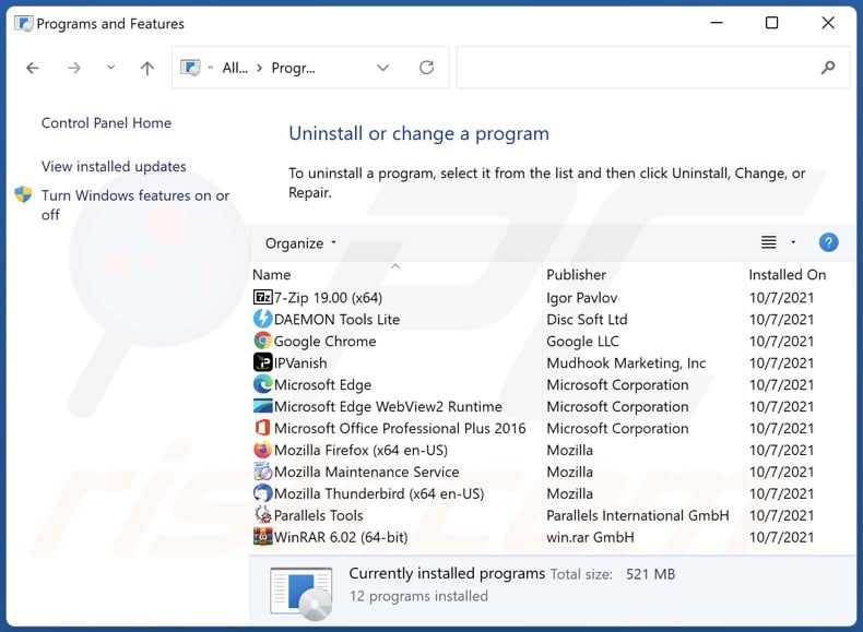 Adware verwijderen via Control Panel