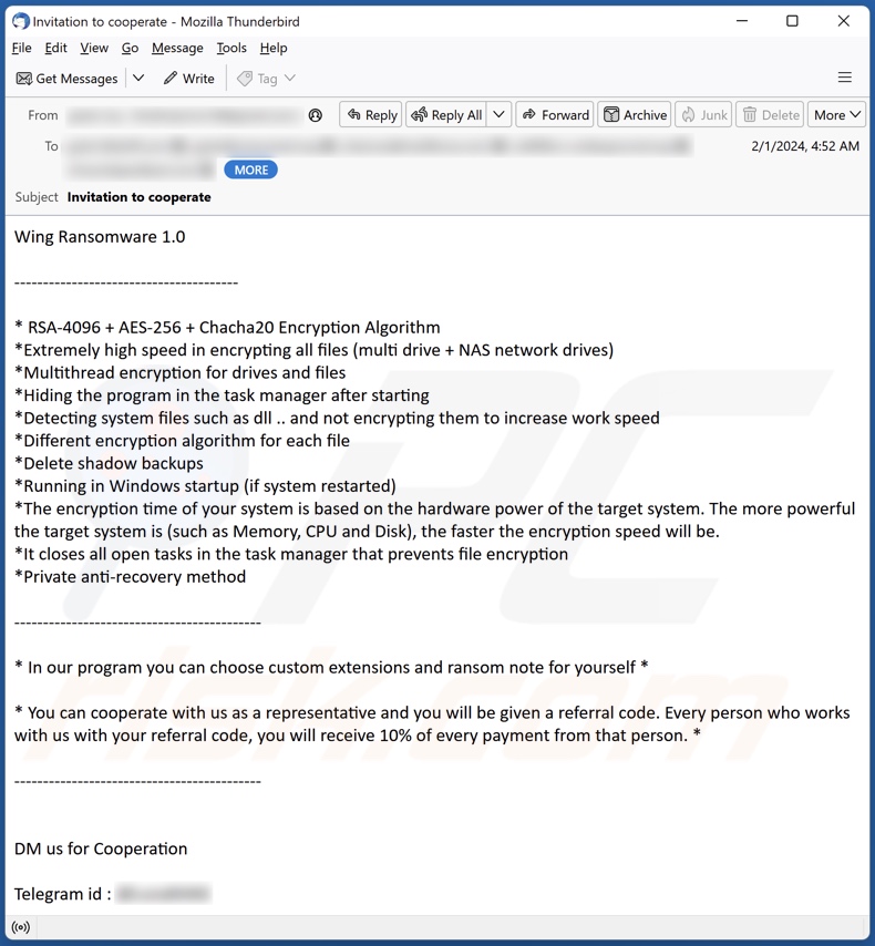 spam e-mail die partners zoekt voor Wing ransomware