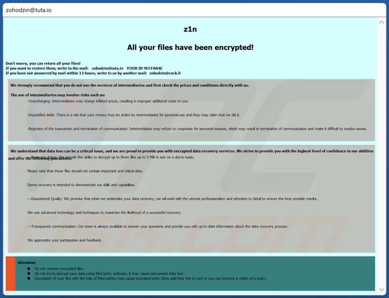 Z1n ransomware losgeld brief (pop-up)