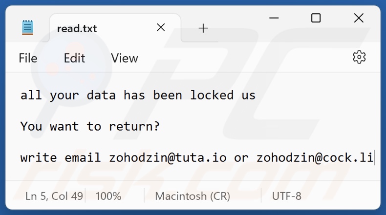 Z1n ransomware tekstbestand (read.txt)