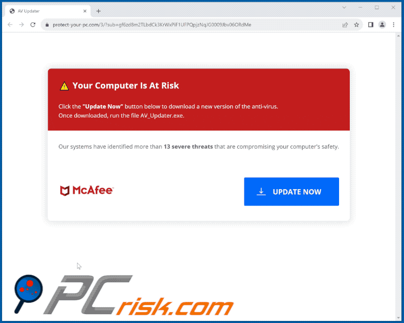 Weergave van Activate Your McAfee Antivirus License scam