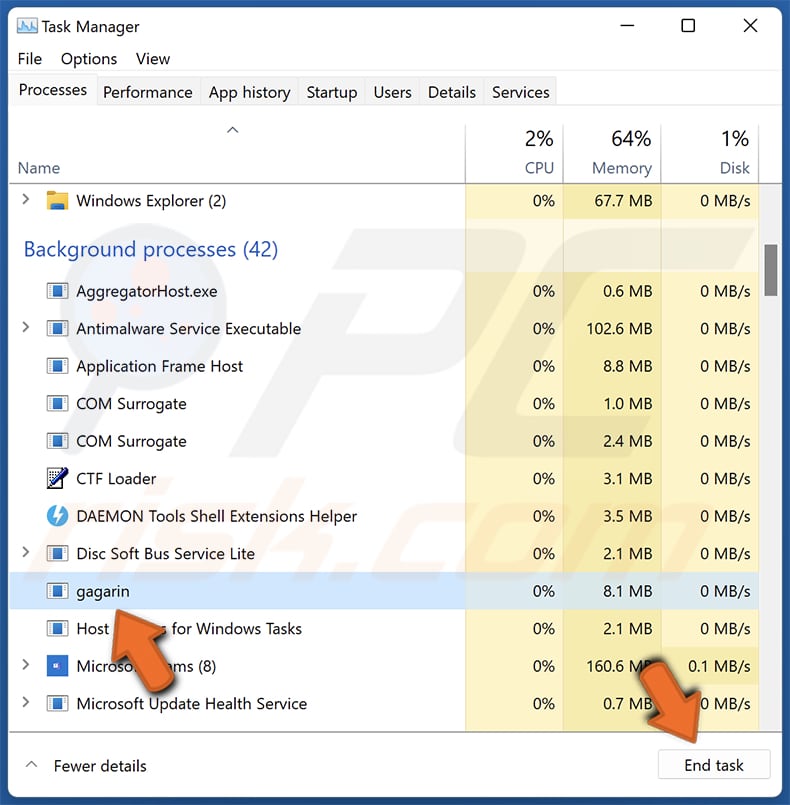 Activate Your McAfee Antivirus License beëindig het gagarin-proces met Taakbeheer