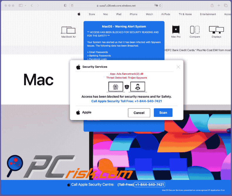 Verschijning van Apple Security Services oplichterij (GIF)