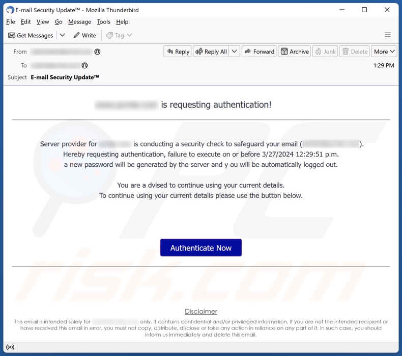Authentication Request spam e-mailcampagne