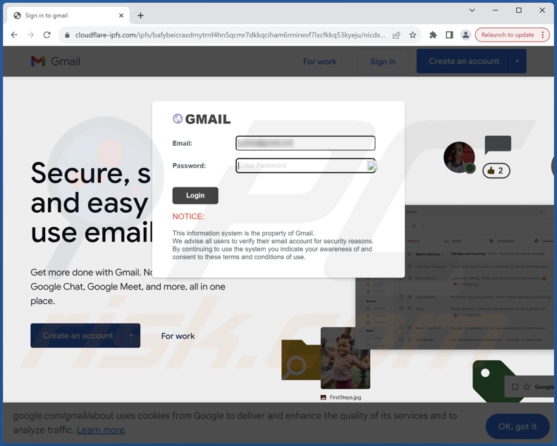 Authentication Request bedrieglijke e-mail gepromote phishingsite
