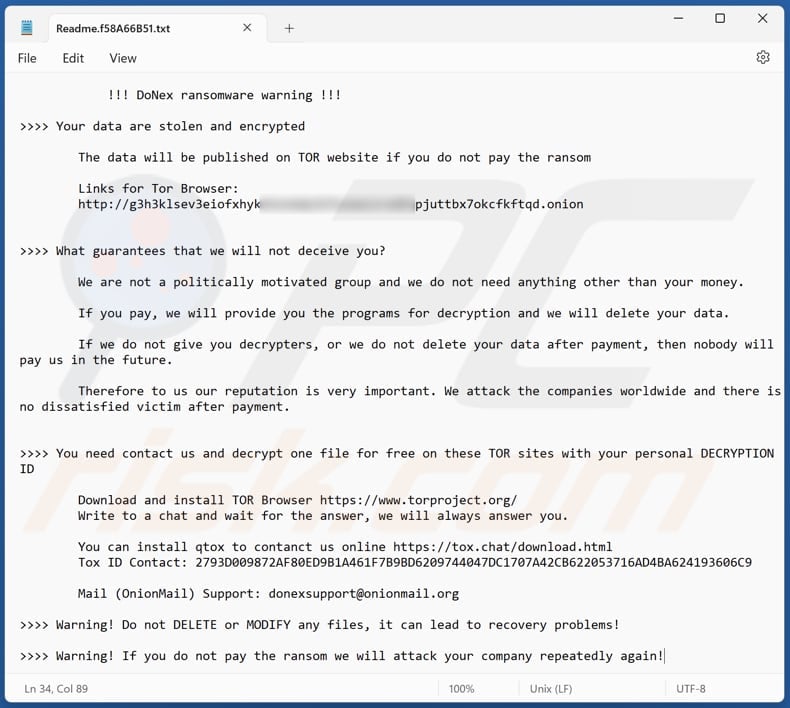 DoNex ransomware tekstbestand (Readme.[slachtoffer_ID].txt)
