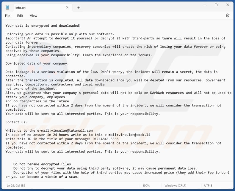 Dzen ransomware tekstbestand (info.txt)