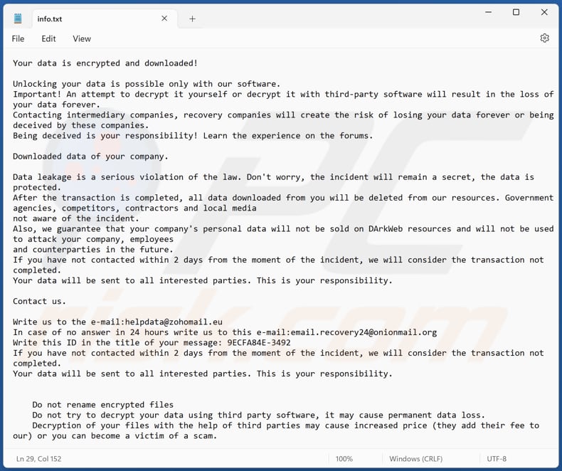 ELITTE87 ransomware tekstbestand (info.txt)