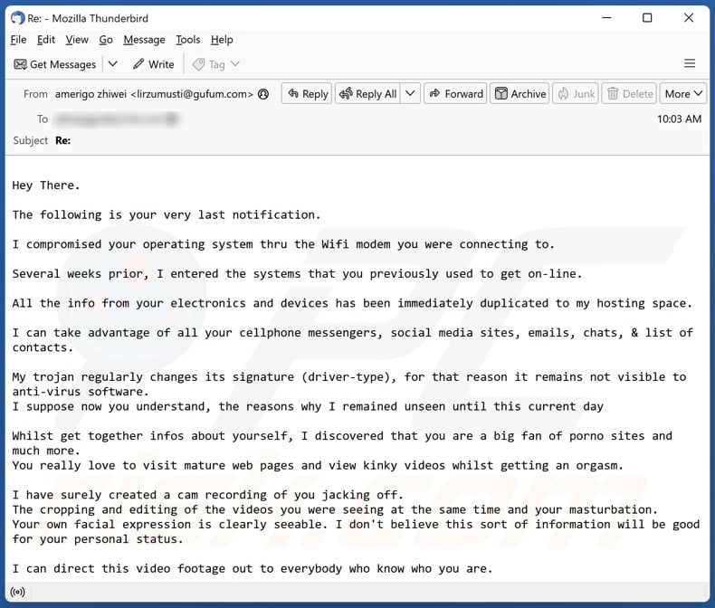 I Compromised Your Operating System spam e-mailcampagne