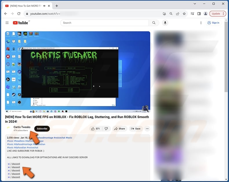Tweaks YouTube-videobeschrijving van de stealer waarin de malware wordt gepromoot