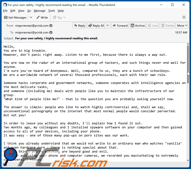 You Are Now On The Radar Of An International Group Of Hackers e-mailoplichting