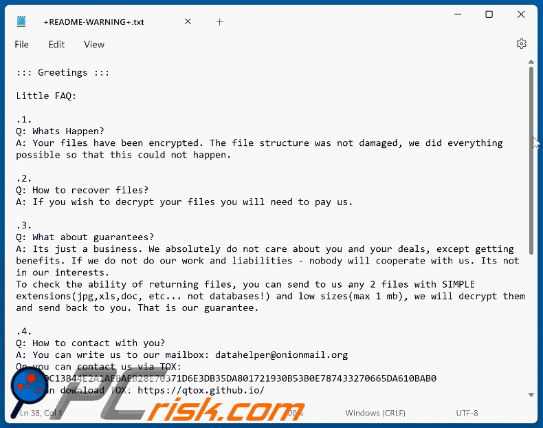 Datah ransomware tekstbestand (+README-WARNING+.txt)