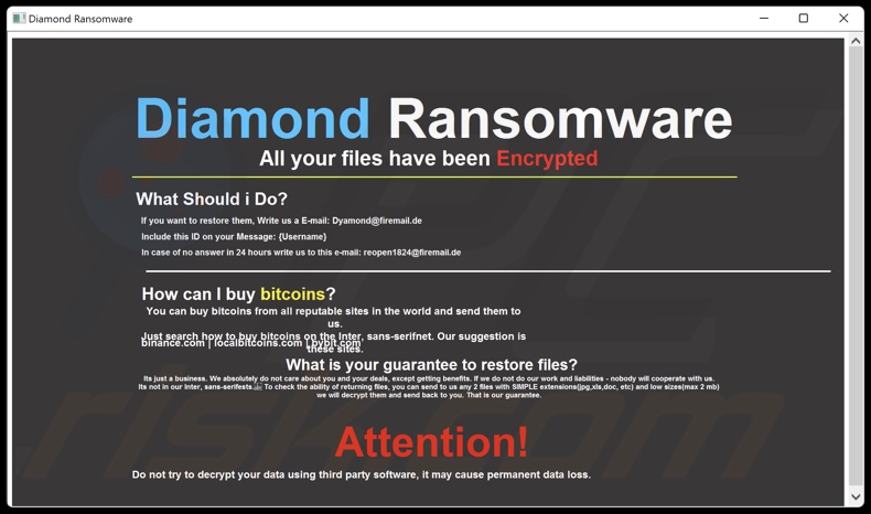 Diamond (Duckcryptor) ransomware losgeldbrief (Duckryption_info.hta)