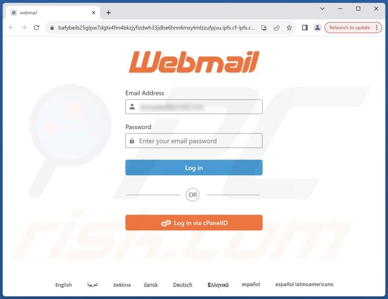 phishing-website die wordt gepromoot door de Email Is Due For Renewal