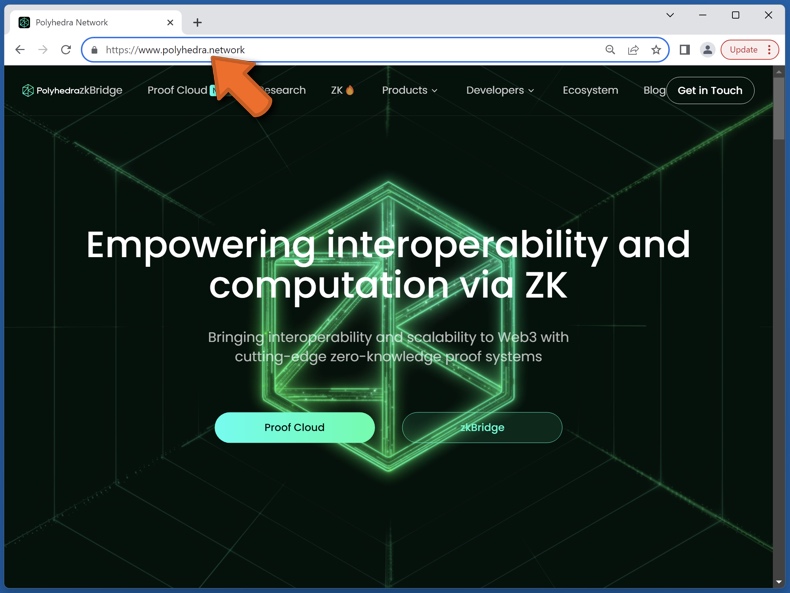 Verschijning van de echte Polyhedra Network website (polyhedra.network)