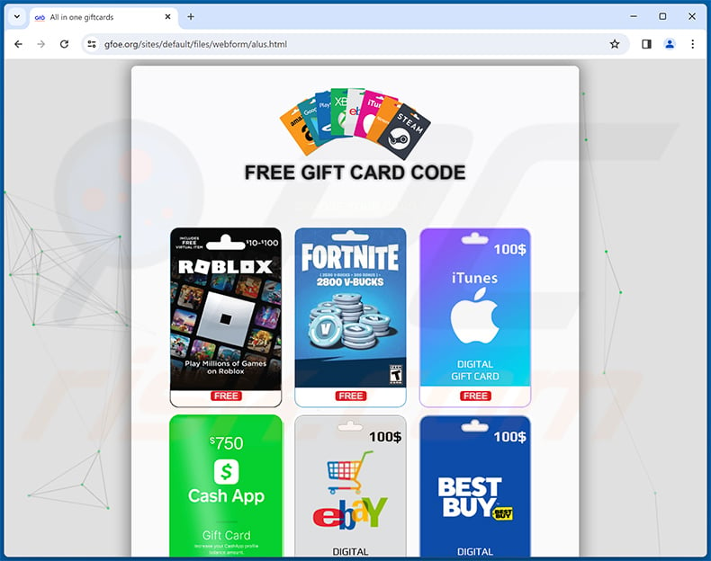 Gift Card Giveaway scam website - gfoe[.]org