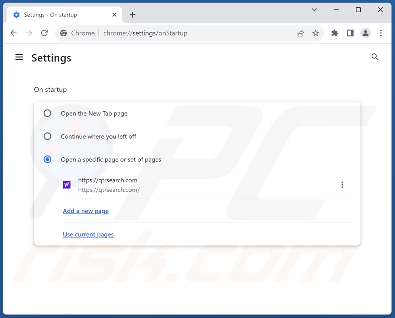 qtrserach.com verwijderen uit de startpagina van Google Chrome