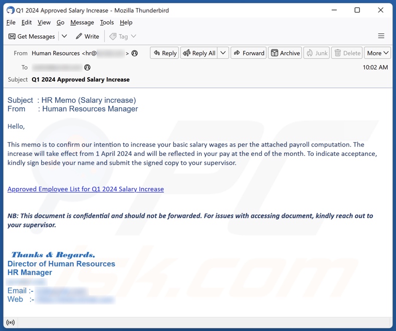 Salary Increase spam e-mailcampagne