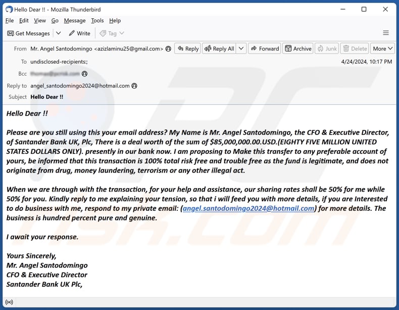 Santander Bank Deal spam e-mailcampagne
