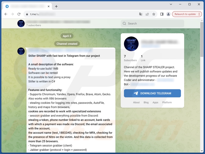 Sharp malware gepromoot op Telegram