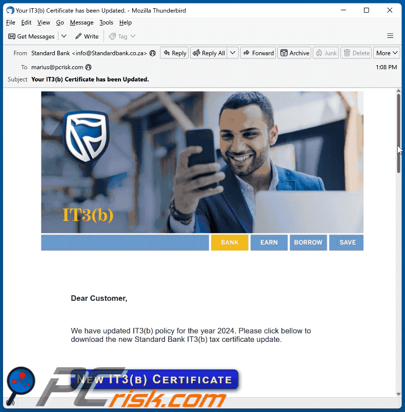 Standard Bank IT3(b) Policy Oplichterij e-mail verschijning (GIF)