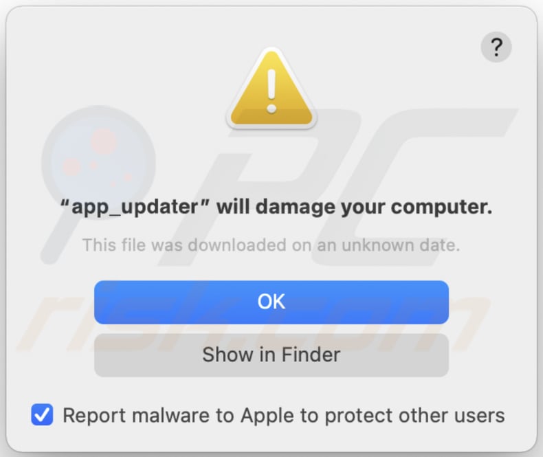 App_updater adware pop-up waarschuwing