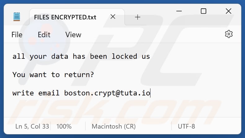 Boost ransomware tekstbestand met losgeldbrief (FILES ENCRYPTED.txt)