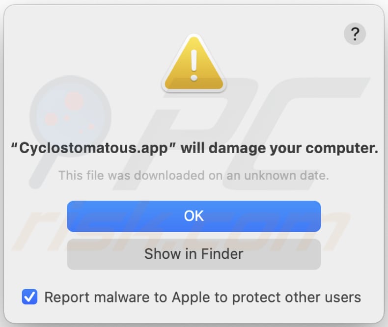 Cyclostomatous adware waarschuwing