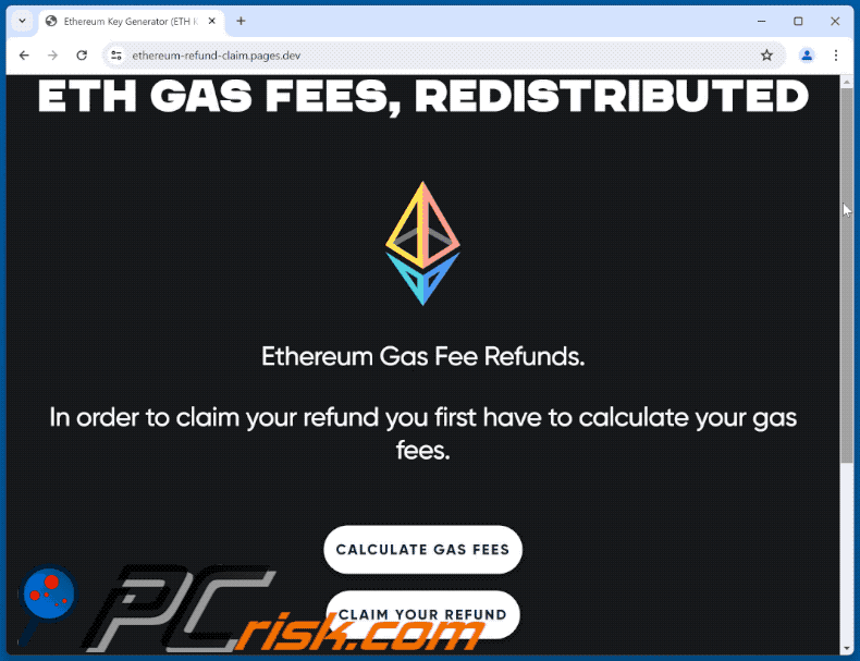 Verschijning van Ethereum Gas Fee Refunds oplichterij (GIF)