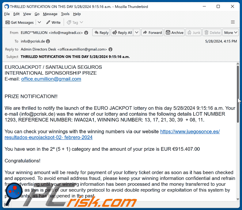 EUROJACKPOT Oplichterij e-mail verschijning (GIF)