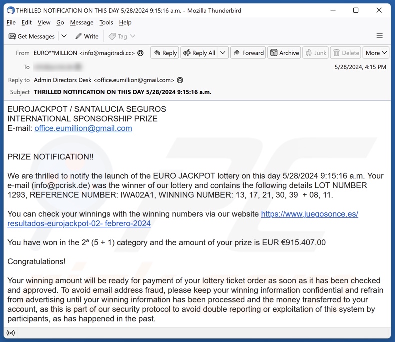 EUROJACKPOT spam e-mailcampagne