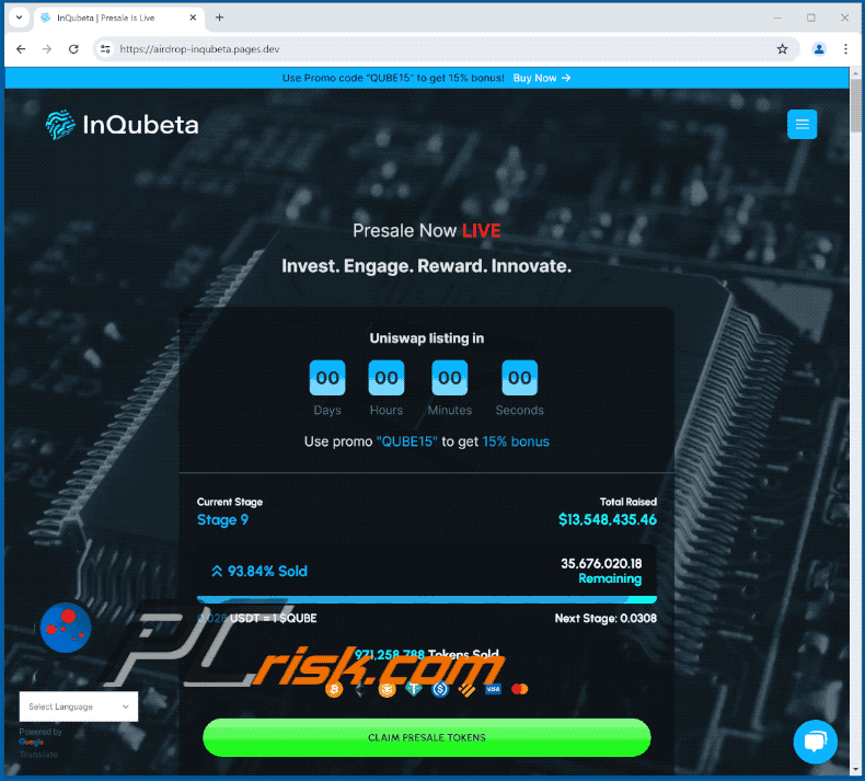 Verschijning van InQubeta Token Presale oplichterij (GIF)