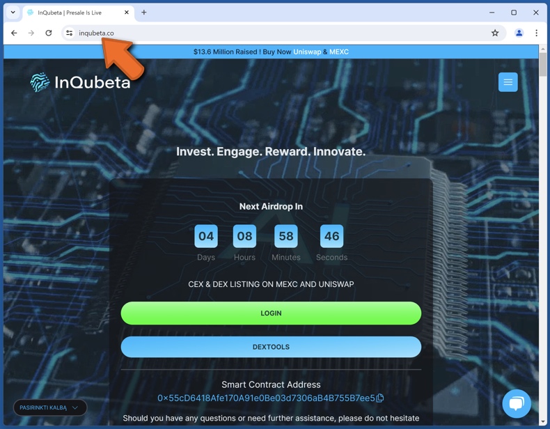 Verschijning van de echte InQubeta website (inqubeta.co)