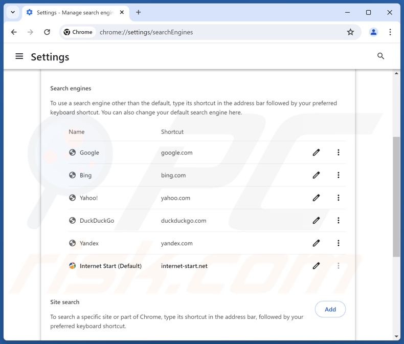 Internet-start.net verwijderen uit de standaardzoekmachine van Google Chrome
