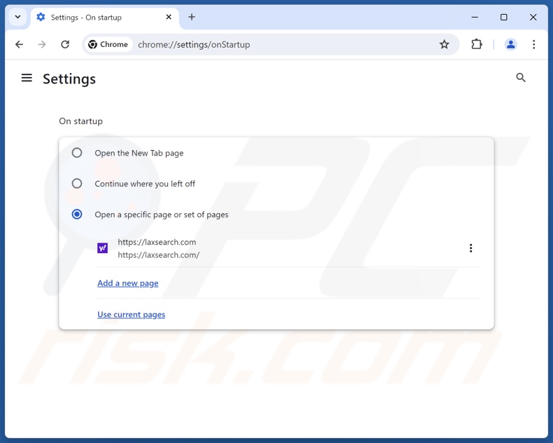 Verwijderen van laxsearch.com uit de startpagina van Google Chrome