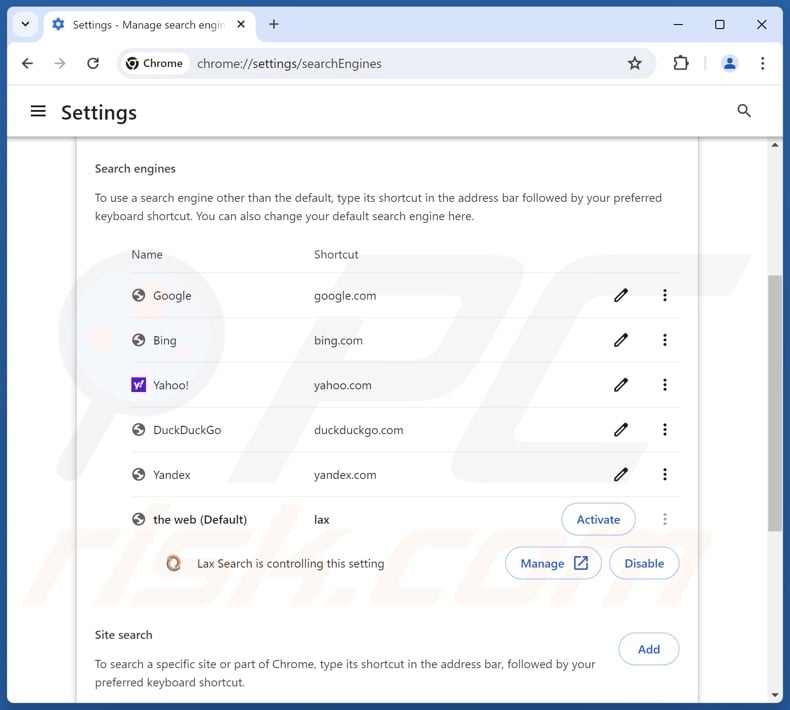 Laxsearch.com verwijderen uit de standaardzoekmachine van Google Chrome