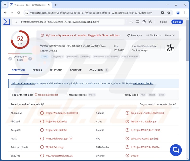 Ledger portemonnee stealer malware