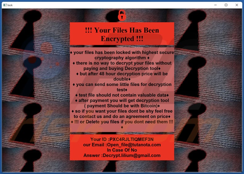 Lilium ransomware losgeldbrief (!INFO.HTA)
