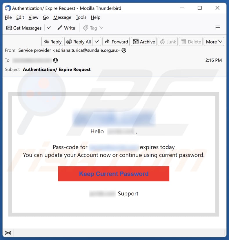 Pass-code Expires Today spam e-mailcampagne