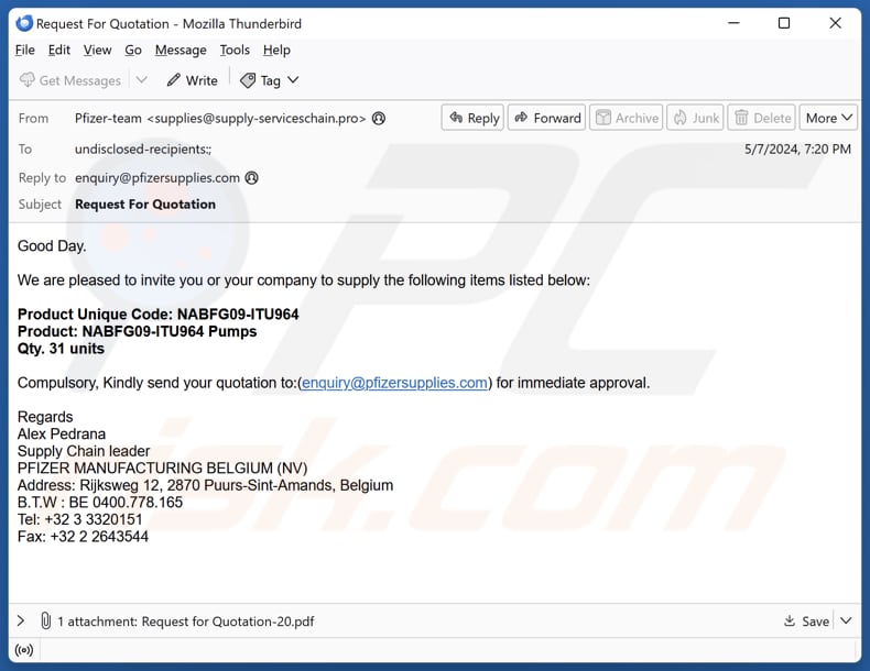 Pfizer Supply Email Zwendel vierde variant
