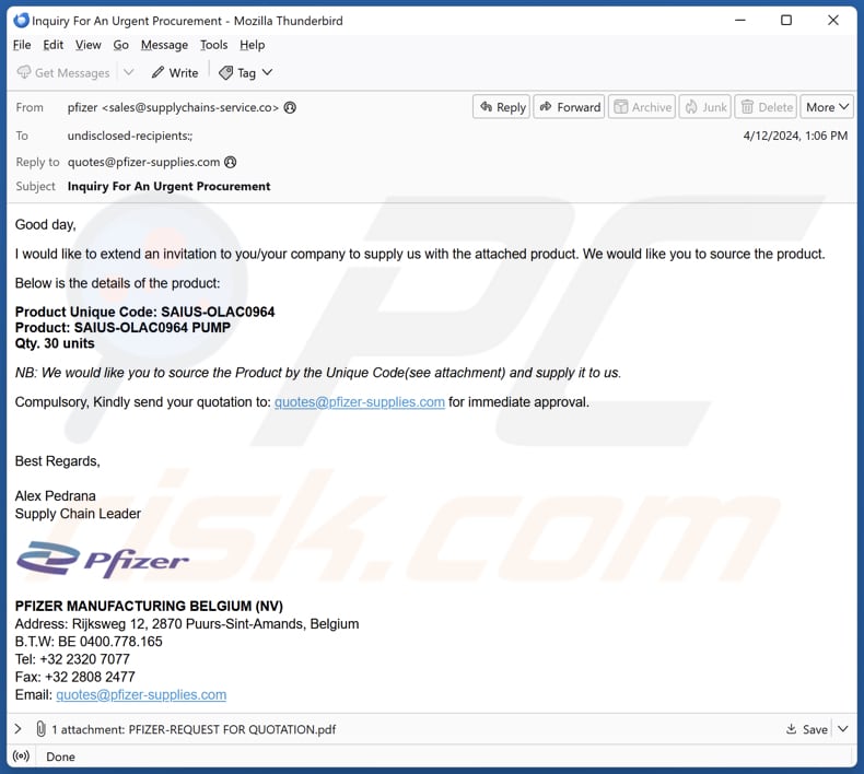 Pfizer Supply spam e-mailcampagne