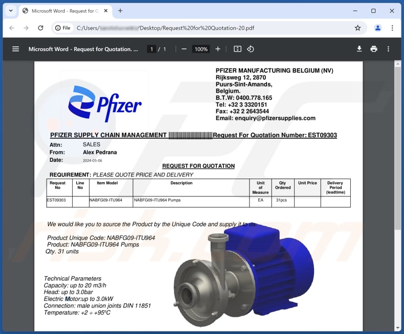 Pfizer Supply Email Scam phihsing PDF vierde variant