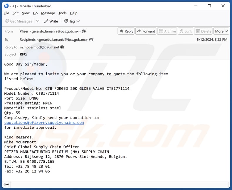 Pfizer Supply Email Zwendel zesde variant